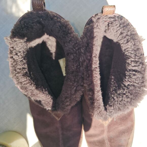 Eddie Bauer Brown Leather, Suede, Shearling Ankle Slippers Size 11 - Picture 5 of 5